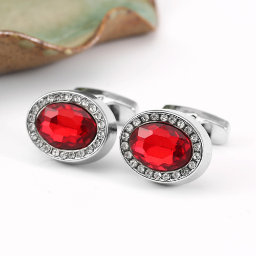 Unique oval-shaped men's fashion crystal cufflinks, French-style women's diamond-accented elegant cufflinks, gift