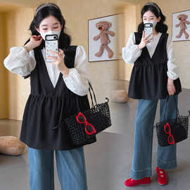 孕期穿搭春季新品韩版假两件拼接撞色气质宽松娃娃衫显瘦孕妇上衣