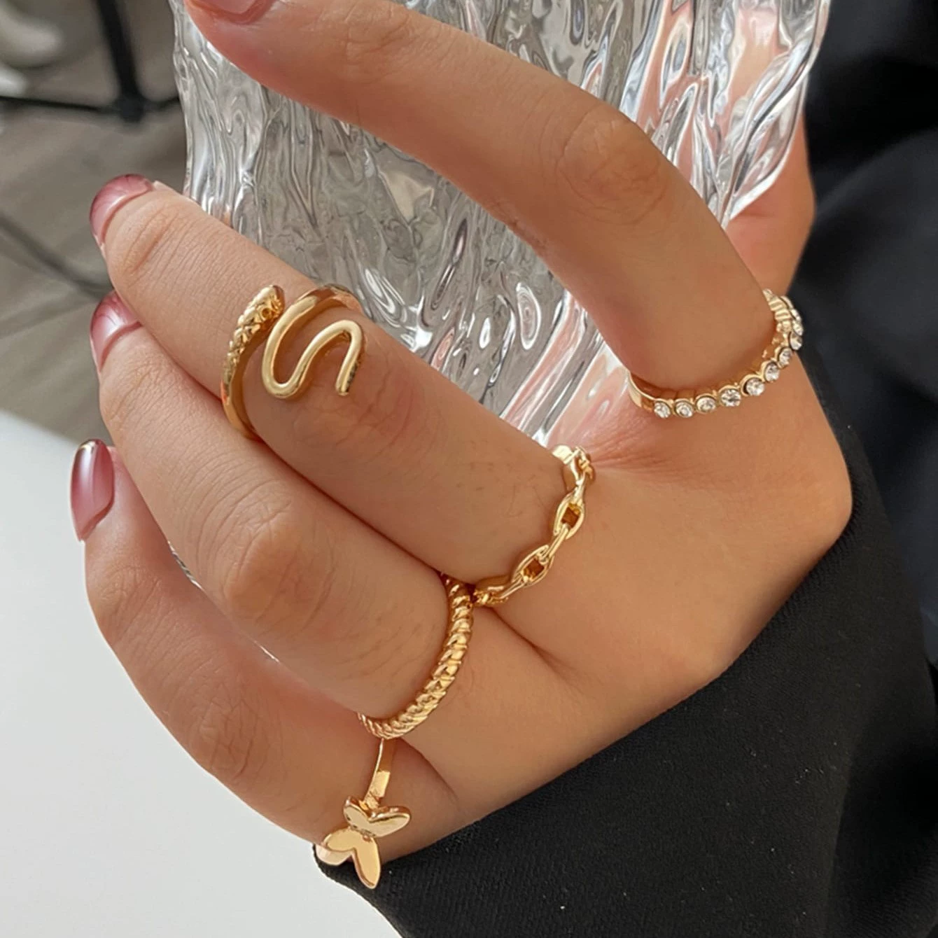 Multi-Joint Ring Set, 22 Pieces, Metal Adjustable Rings, Gold-Tone Mix