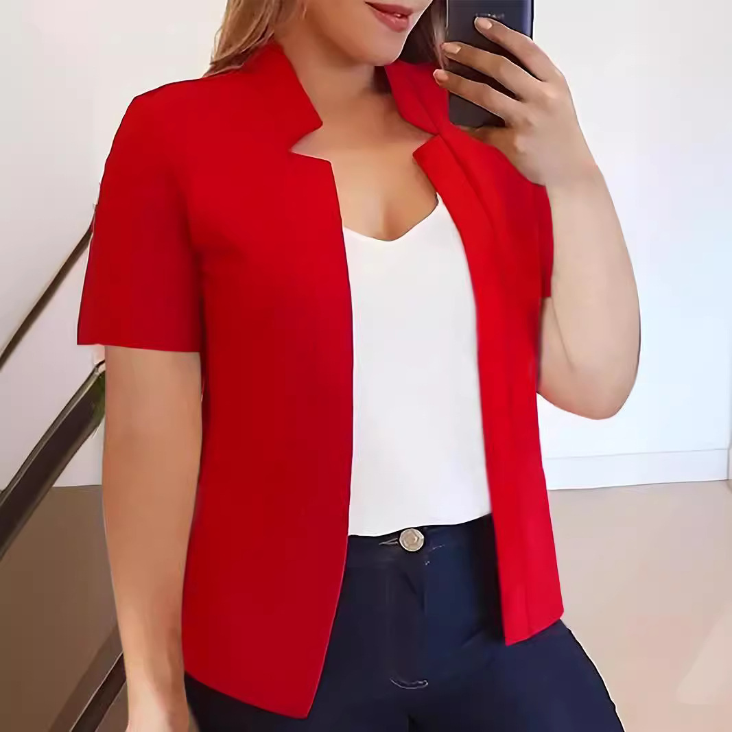 Gilet cardigan décontracté à manches courtes pour femme, grande taille, haut tendance pour vêtements grandes tailles_voghion.com