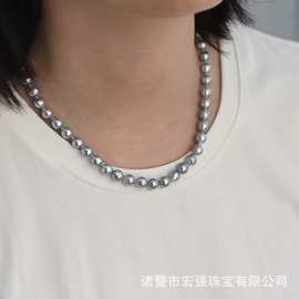 母亲节礼物海水真多麻项链微巴洛克银蓝光小钢炮海水珍珠锁骨链