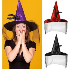 ハロウィーン巫婆巫師帽成人児童祝日パーティー道具舞踏会羽花魔女帽コスプレ