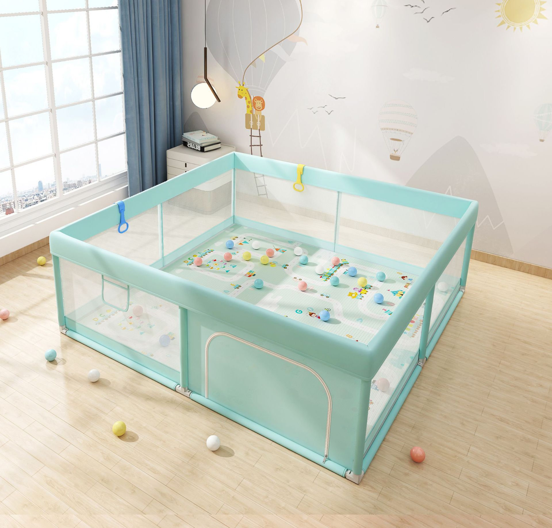 Parque infantil para niños para uso doméstico, valla de seguridad para el suelo, tapete para gatear, barandilla de seguridad para niños pequeños, parque infantil Qiaole Bear para bebés.