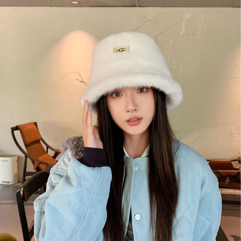 新款加厚秋冬季女毛绒可爱盆帽显脸小户外保暖时尚百搭水桶帽子|undefined