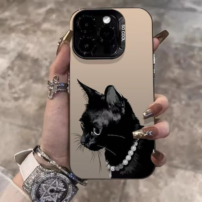 Nuevo collar gato negro para iPhone 16 funda para teléfono móvil Apple 15promax/14 anti-caída 13pro/12/11