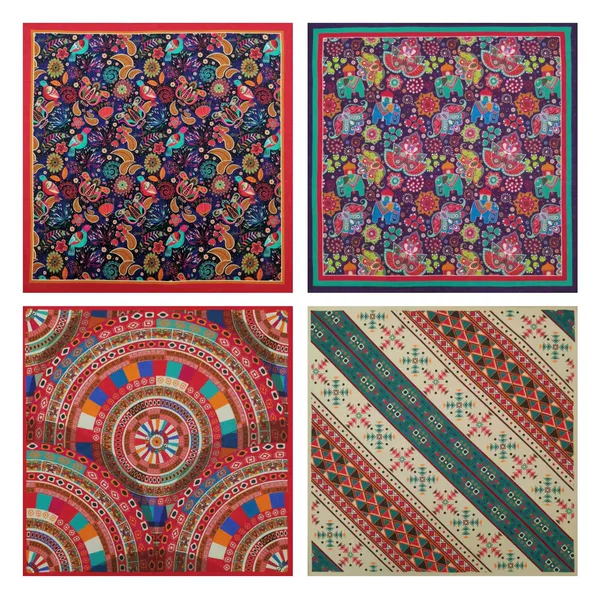 In-stock cotton European and American court-style ethnic patterned checkered floral and bird print square scarf for casual wear, headscarf, face scarf, neck scarf