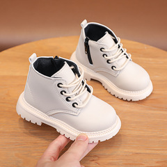2023 Spring and Autumn New Children's Shoes Children's Boots Martin Boots Foreign Trade Boys Leather Versatile Short Boots Black Lace Up