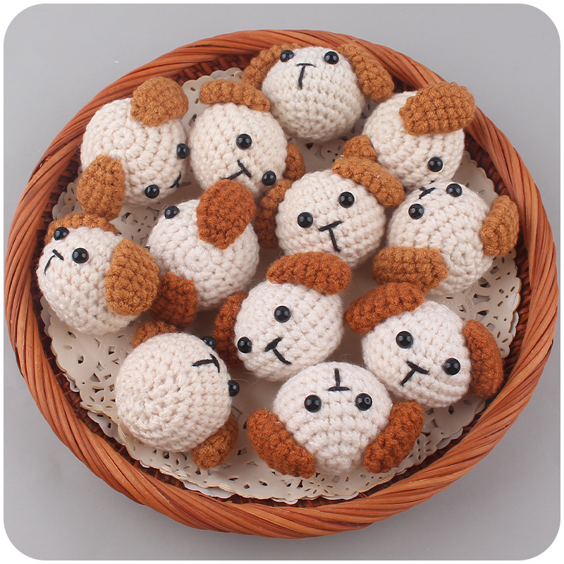 Nueva lana hecha a mano crochet cachorro de dibujos animados Super lindo cabeza animal chupete cadena juguete Accesorios