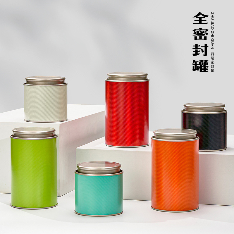 春茶绿茶龙井普洱红茶金骏眉通版圆纸罐密封空2两3两装茶叶罐现货