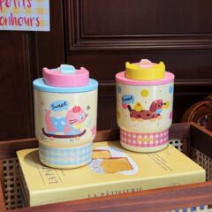 女の子向けのかわいくてコンパクトなコーヒーカップ、漫画のダックスフントのダブルドリンクカップ、ポータブルで見栄えの良いステンレススチールカップ