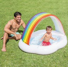 INTEX57141彩虹婴儿游泳池儿童充气戏水池遮阳浮床婴幼儿海洋球池