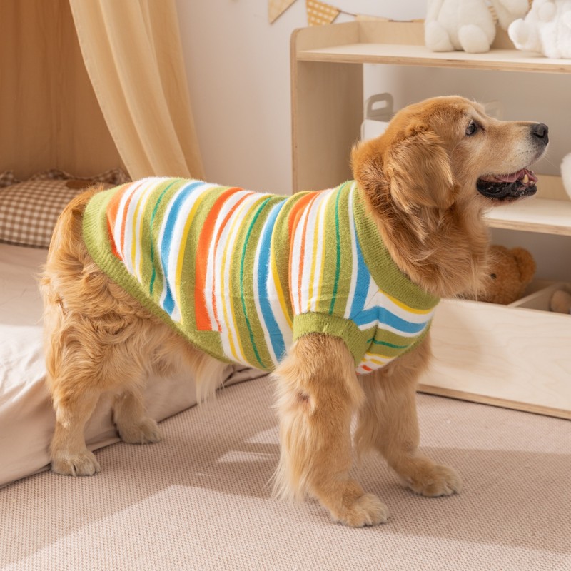 简约风狗狗衣服秋冬百搭条纹毛衣两脚无袖大狗狗衣服金毛宠物衣服|undefined