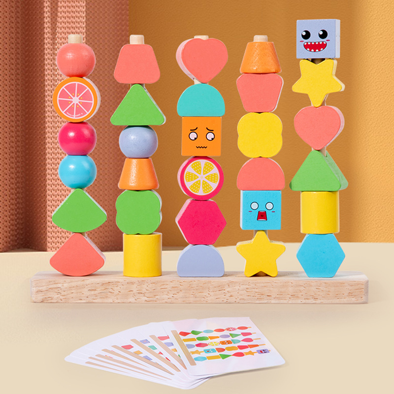 Educación temprana de los niños escritorio madera forma geométrica conjunto columna cuentas Jenga cuerda color juego juguetes educativos