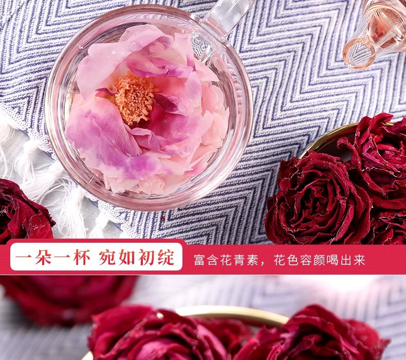 Yunnan Freeze Dried Dark Red Rose Flower Tea Dried Rose Buds One Bloom Per Cup 100g in use