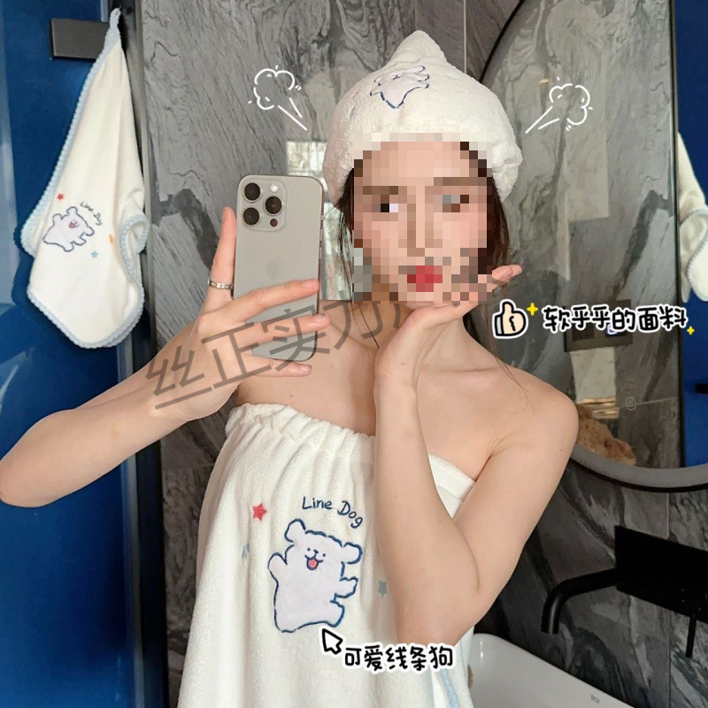 목욕 타월 여성용 목욕 가정용 흡수성 빠른 건조 헤어 목욕 스커트 여름 귀여운 긴 목욕 타월 3 피스 세트 도매