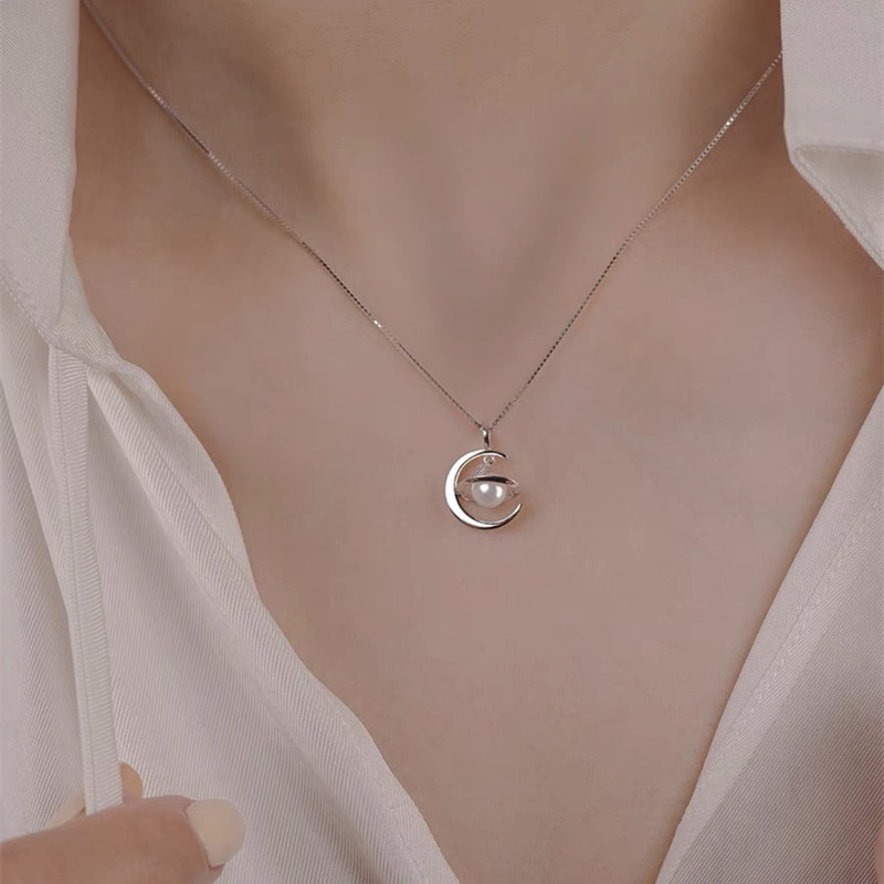 Pendant Necklace Classification 925 sterling silver Chain Material 1 Piece Quantity 925 Sterling Silver Pearl Inlay Solid Color Pendant Necklace