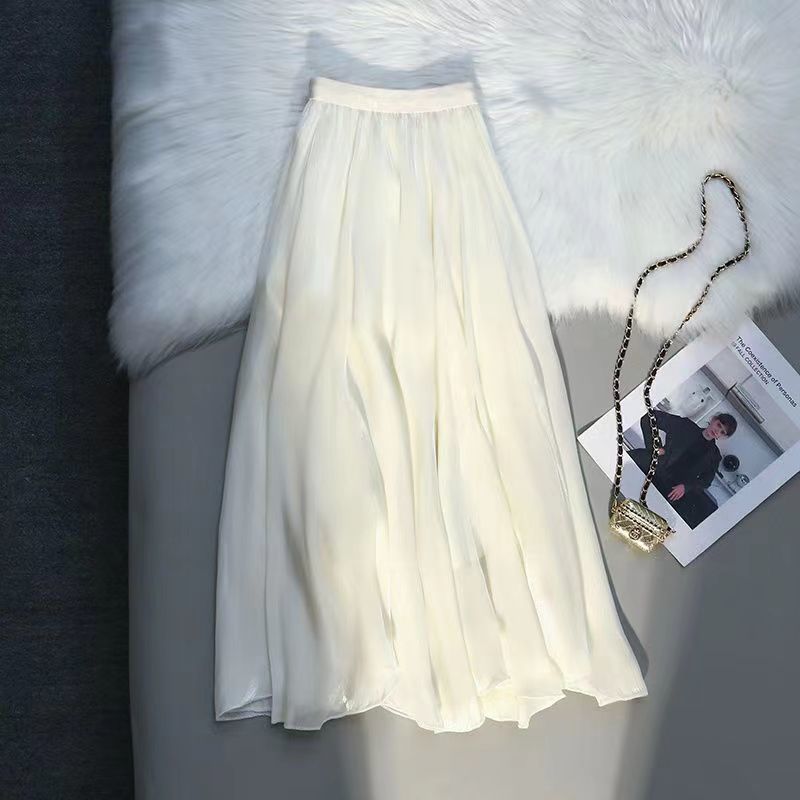 Shiffon long solid color colored fitted black summer skirt