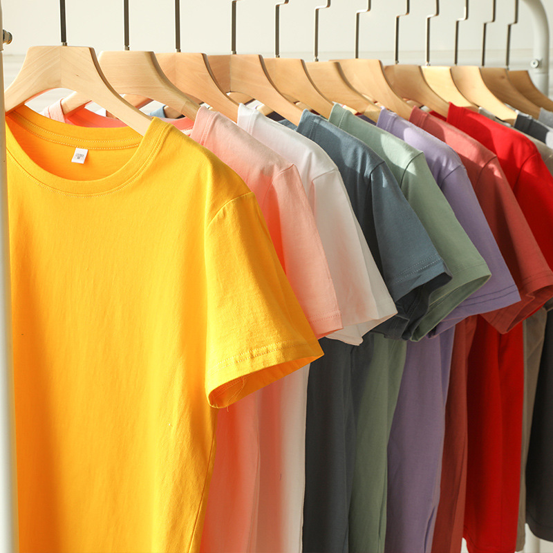 180g color T heavy weight short sleeve T-shirt men and women cotton round neck solid color half sleeve bottoming thick opaque new couple T