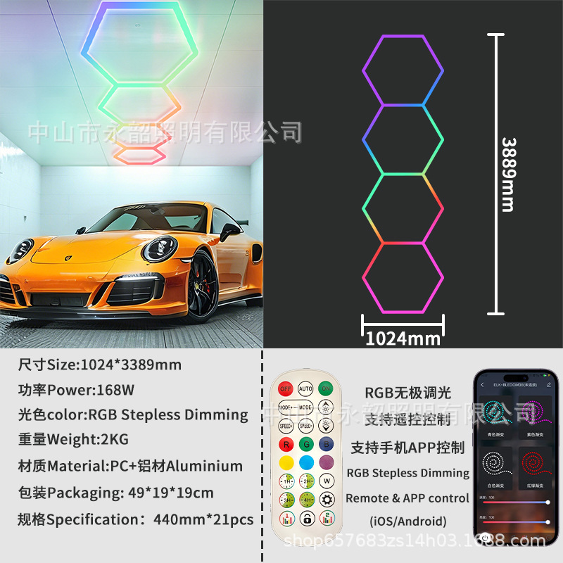 クロスボーダーRGBハニカムライト車4S店ステーションライト防水ワイドLED洗車ライト110V六角カラフル雰囲気|undefined