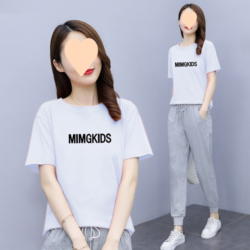 夏季运动套装女短袖长裤2025新款时尚宽松跑步减龄显瘦休闲两件套|undefined
