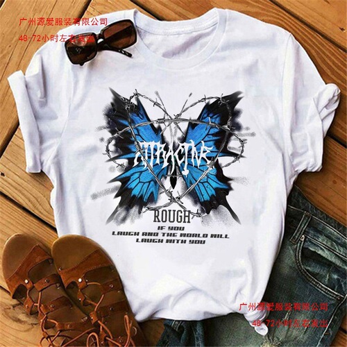European-sized cotton T women's butterfly tree print Harajuku t-shirt round collar top short-sleeved casual summer t-shirt European and American temperament
