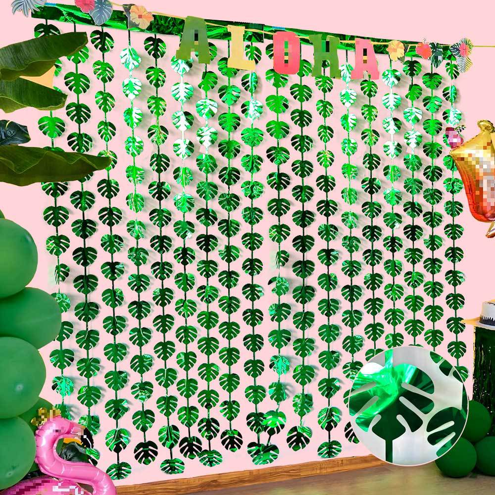 Cortina de lluvia con temática de bosque hawaiano para fiestas de Amazon, accesorios de decoración, cortina de lluvia con hojas de tortuga image 5