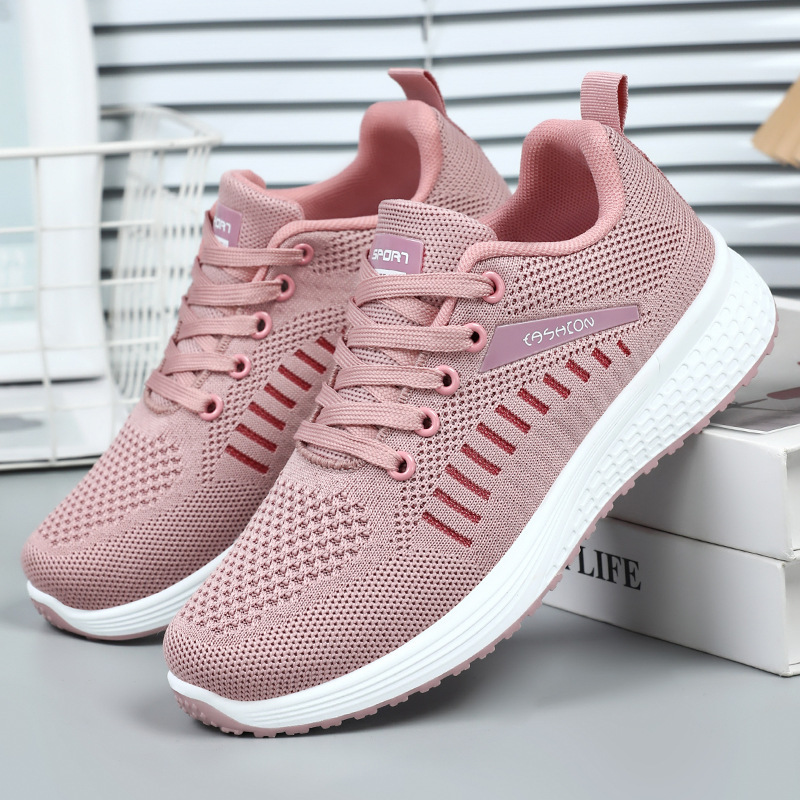 女性用スポーツシューズ、新しいソフトソールフライウーブンランニングシューズ、レースアップ多用途シングルシューズ、メッシュ通気性カジュアルシューズ、ファッショナブルなレディースシューズ|undefined