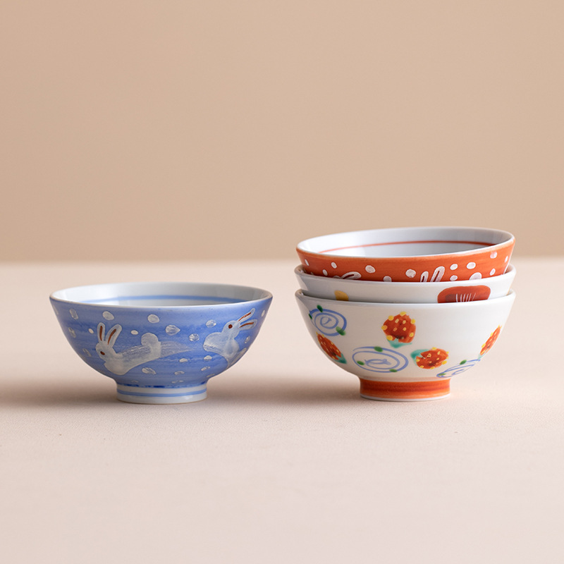 官方正品日本进口藏珍窑手绘饭碗兔子草莓汤碗日式釉下彩陶瓷餐具