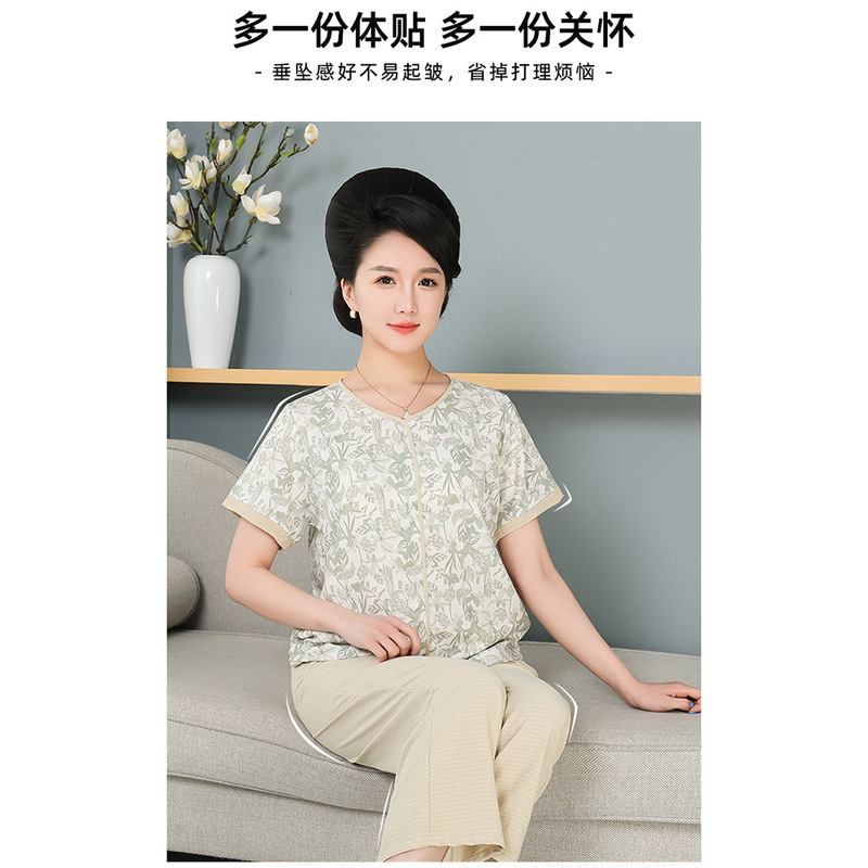 2025 New Polyester Bubble Middle-aged Mother Cozy Casual Short-sleeved Trousers Cool Outer Wear Home Clothes suit