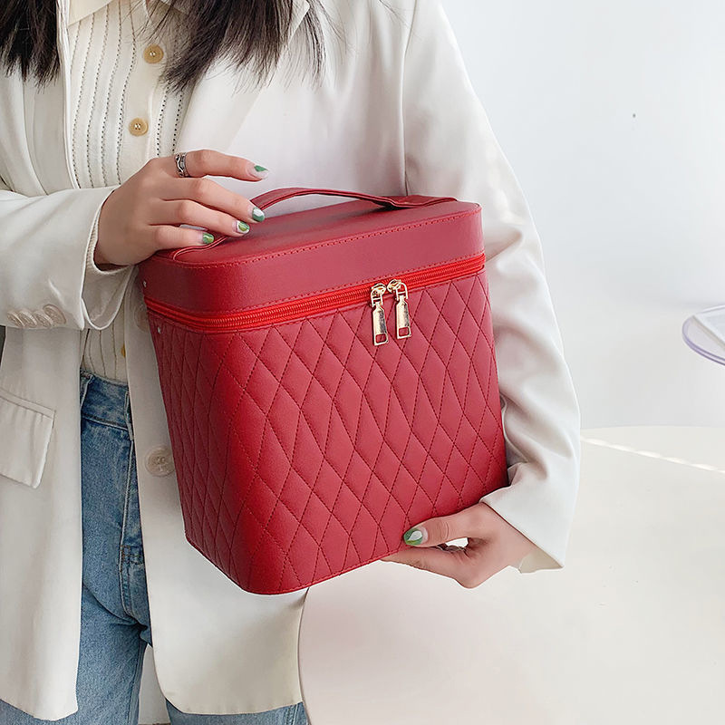 Large-Capacity Cosmetic Bag Travel Dust-Proof Hard Shell Double-Layer Cosmetic Storage Box Pattern Embroidered Suitcase Waterproof and Portable