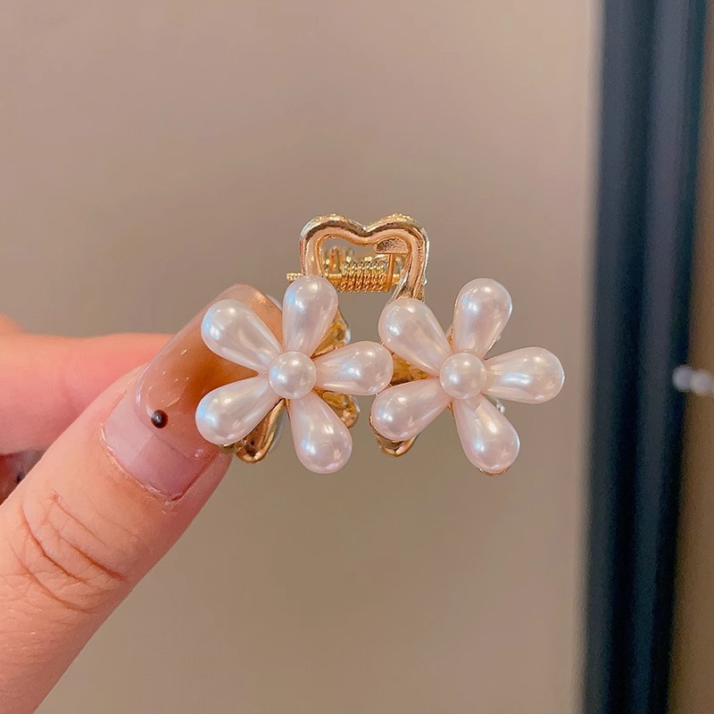 Oreja de conejo pequeño clip de las mujeres de alto grado Perla Rhinestone horquilla accesorios para el cabello Cabeza trasera medio lazo de pelo clip de tiburón horquilla