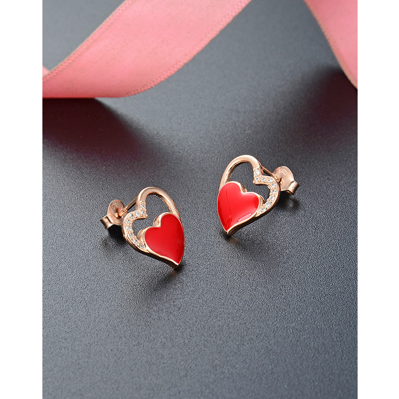 Pendientes encantadores rojos para las mujeres 925 plata esterlina elegante nicho simple melocotón corazón pendientes 2024 nuevos pendientes de oro rosa