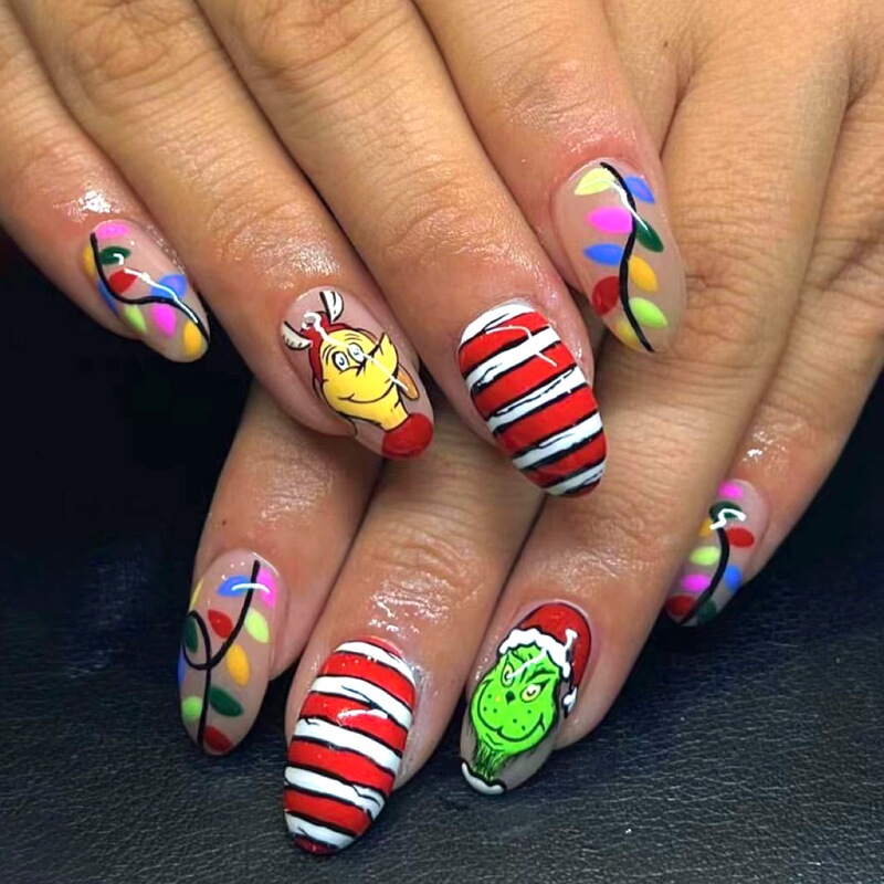 Short glossy wear nail red green contrast color Christmas elements Greenwich cartoon cute Christmas wear nail 24 pieces Short glossy wear nail red green contrast color Christmas elements Greenwich cartoon cute Christmas wear nail 24 pieces