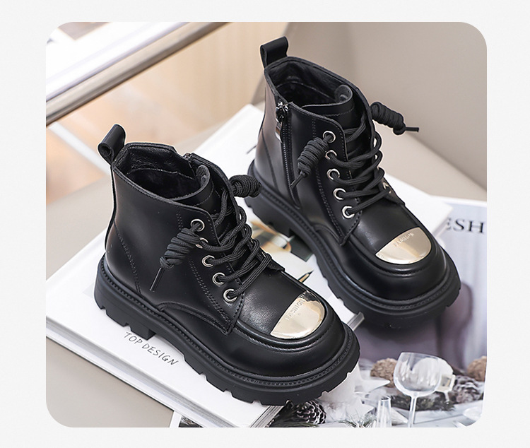2024 New Korean Fashion Plush Martin Girls' Mid Top Short Boots, Flat Bottom Medium Size Children's Casual Cotton Boots_voghion.com