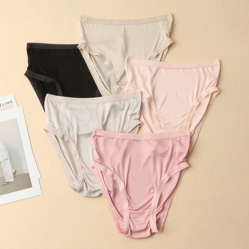 Silk Mid-high Waist Lace Triangle Underwear Breathable plus size Underpants Shorts Mulberry Silk Knitted Silk Mid-high Waist Lace Triangle Underwear Breathable plus size Underpants Shorts Mulberry Silk Knitted