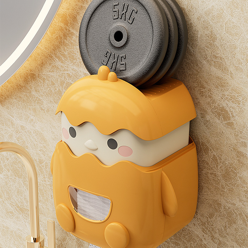 家庭用かわいい小さな黄色い鶏壁掛け防水ティッシュボックスパンチフリー取り付け浴室鶏多機能収納ボックス|undefined