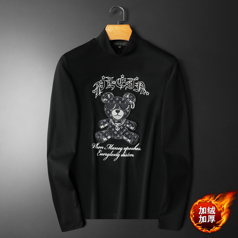 Autumn and Winter Luxury High-Quality Half-High Collar Double-Sided Fleece Base Shirt for Men, Direct Factory Sale, In-Stock, Fleece-Lined, Slim Fit