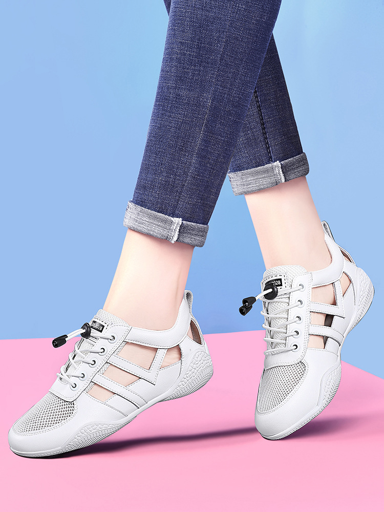 Giày sneaker nữ da thật lỗ thoáng khí đế phẳng nhẹ mùa hè 2025 — Màu xanh lá cây (1061), B5-05=giá trị thông số Kd, (cài 2), Màu trắng (1061), Trắng đen 1062 chi tiết 6