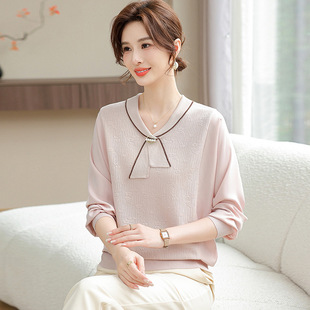 Fashion Mom's Spring New Style Top Elegant Knitted Shirt Middle-aged and Elderly Women's Shirt with Shirt with Shirt with Shirt with Shirt with Shirt with Shirt with Shirt for Spring and Summer