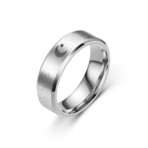 Titanium-Steel Couple Rings, Trendy Design with Moon and Sun—Unisex European & American-Style Jewelry