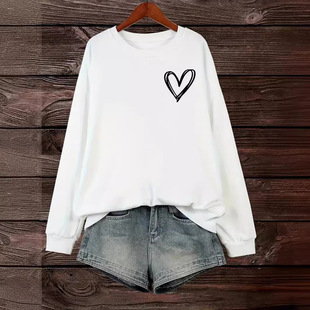 Cross-Border Export European and American Hot-Selling Small Heart Print European and American Fashion Large Size Round Neck Women's Sweatshirt