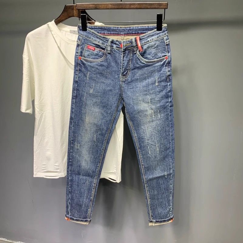 Jeans Men's 2024 New Summer Korean Style Slim-fit Skinny Pants Fashionable All-match Pants Shuai Washed Ankle-length Pants Jeans Men's 2024 New Summer Korean Style Slim-fit Skinny Pants Fashionable All-match Pants Shuai Washed Ankle-length Pants