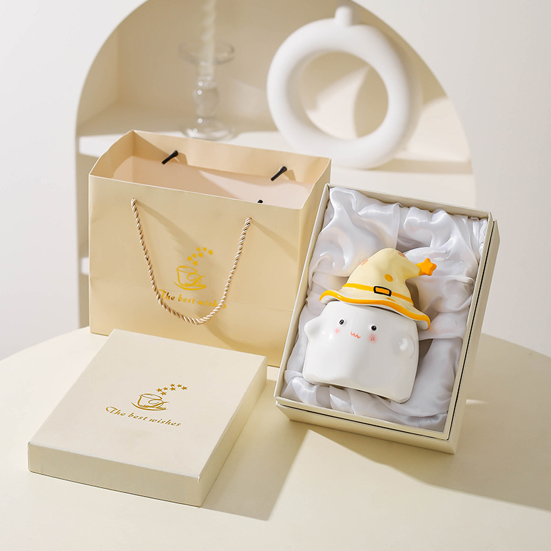 Regalos de cumpleaños fantasma extraña taza de cerámica con tapa taza de regalo de nicho mano taza de regalo regalo de Halloween