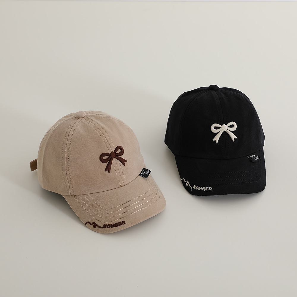 Sombreras de béisbol de niñas extranjeras, sombreros de lengua de pato para niños, modelado cóncavo, sombreros de arco bordados, sombreros de sombra para bebés, sombreros de lengua de pato