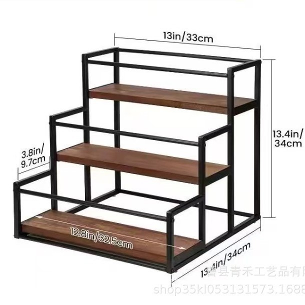 鉄芸結合多層ワイン展示棚木製厨房香料棚多目的階段式整理棚