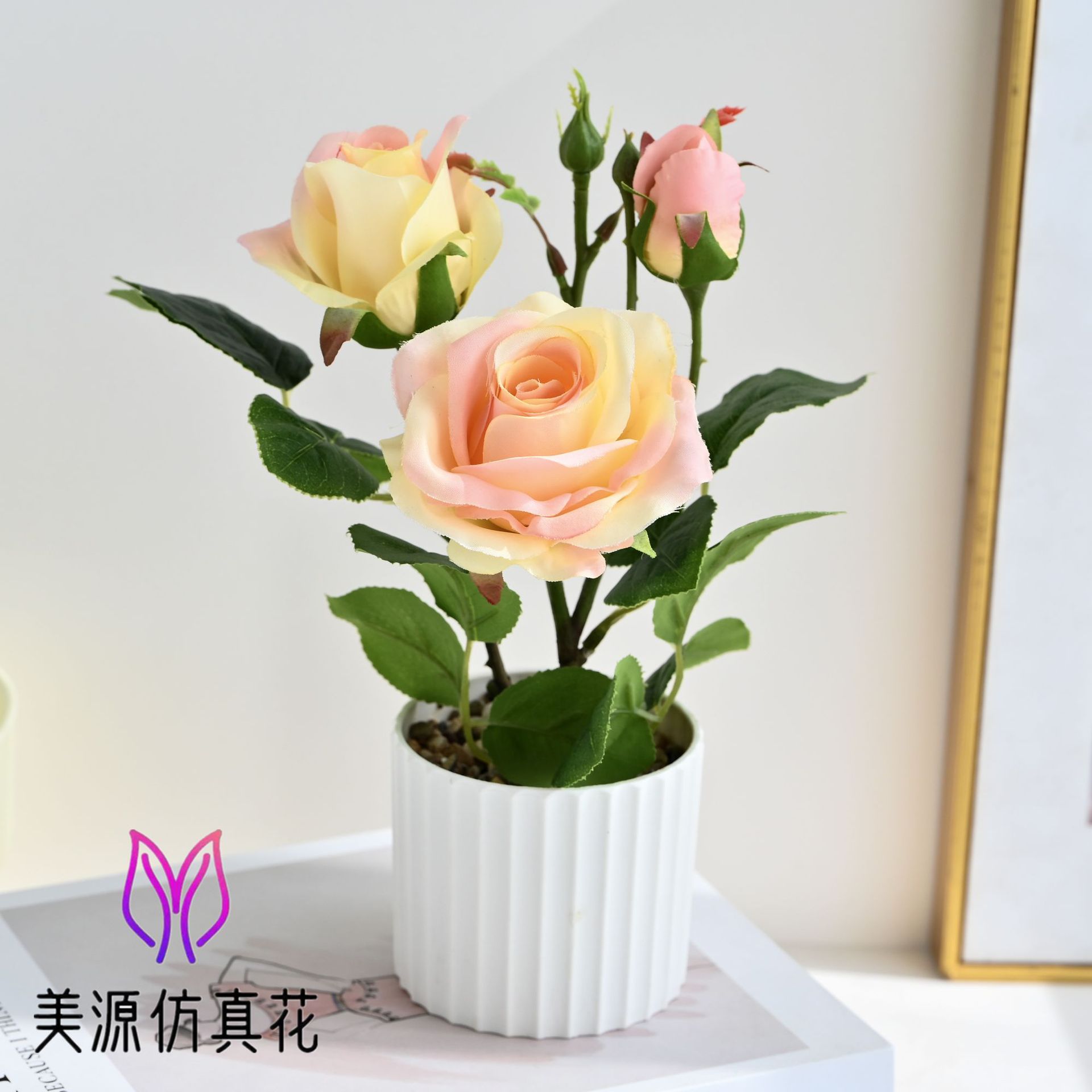 Selección estricta de flores falsas de tres cabezas de rosas pequeñas decoraciones para el hogar bonsai decoración floral simulación maceta simulación