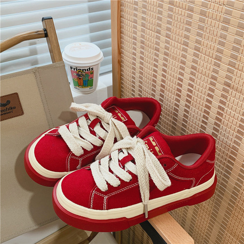  Spring and Summer Breathable Canvas Shoes for Female Students New Korean Style Sports Sneakers Retro Red Low-top Women's Shoes for Shipping