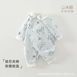 婴幼儿夹棉连体衣A类纯棉40克秋冬新生儿爬爬服宝宝棉衣安阳童装