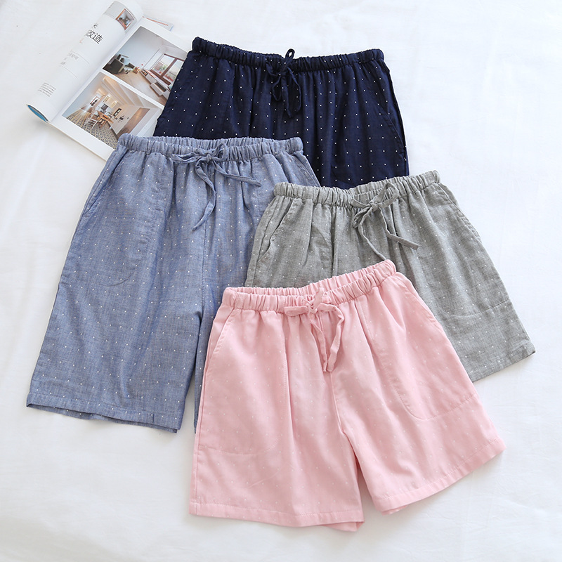 봄과 여름 얇은 남녀 반바지면 더블 레이어 거즈 홈 팬츠 대형 바지 커플 파자마 팬츠 캐주얼 반바지