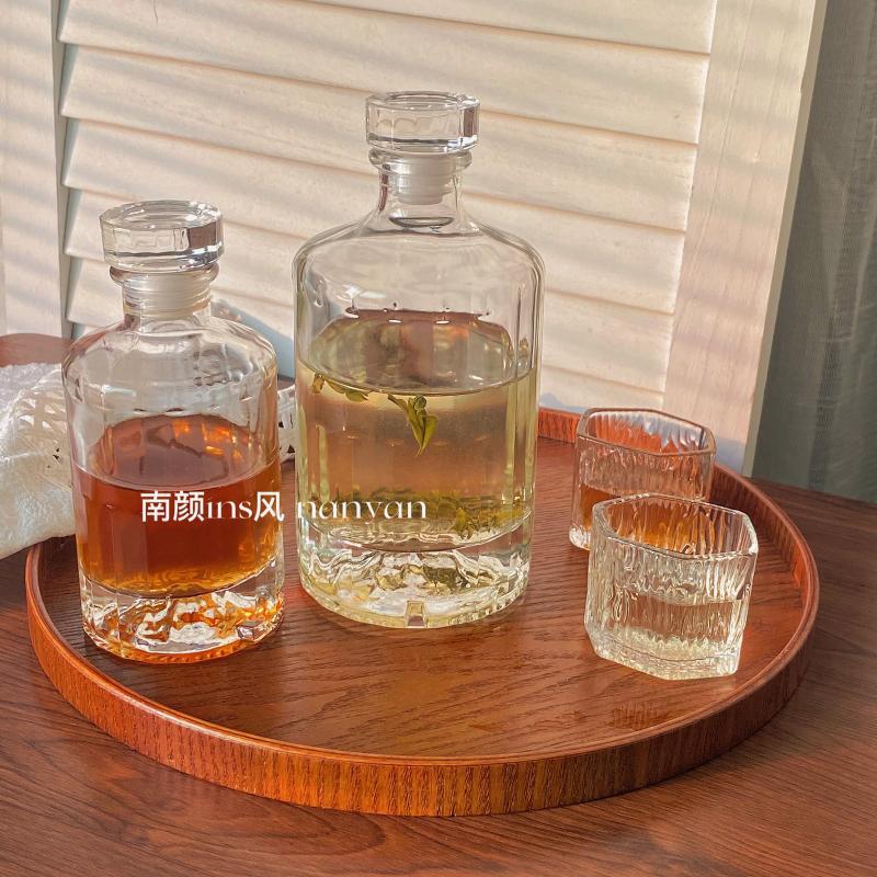 创意观山冷萃咖啡杯新中式茶馆玻璃瓶酒瓶小酒杯托盘套装分装容器